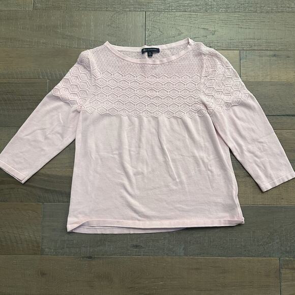 Brooks Brothers Sweaters - Brooks Brothers Pullover Knit Top Womens XL Pink 3/4 Sleeve Eyelet Crew Neck